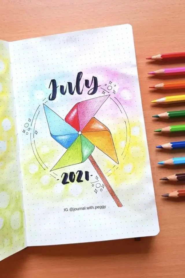 bujo juillet idee page de garde couleur vacances original illustration