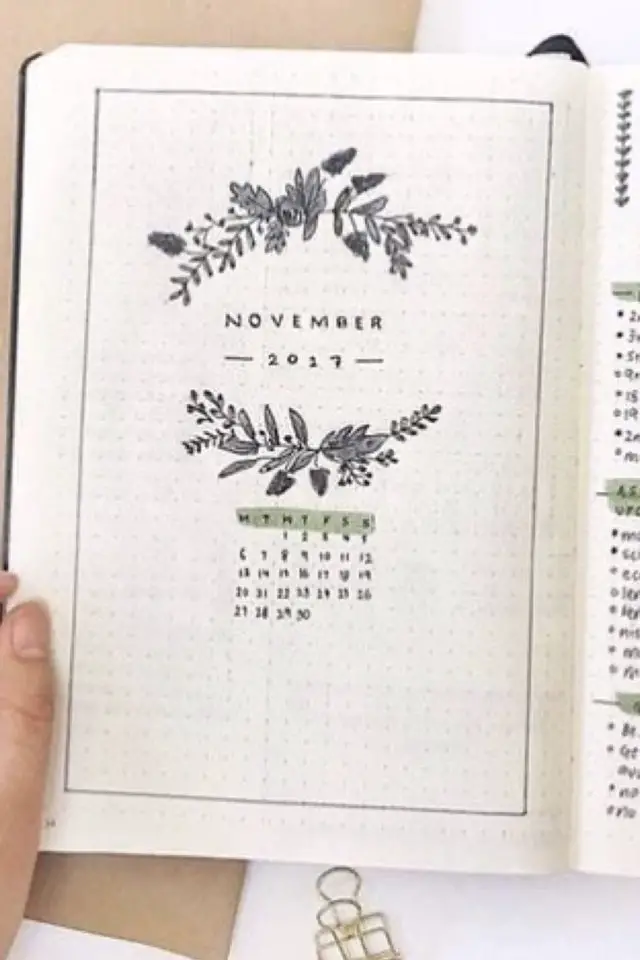 bullet journal page de garde novembre idee petite fleur simple poétique