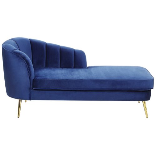 deco et meuble couleur bleu electrique Chaise longue côté gauche en velours bleu cobalt