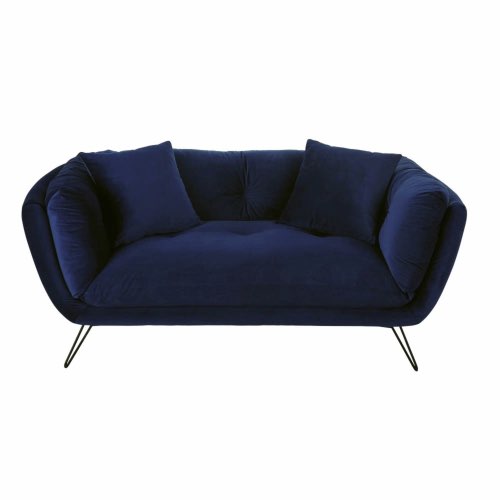 deco et meuble couleur bleu electrique Canapé 2/3 places en velours bleu nuit