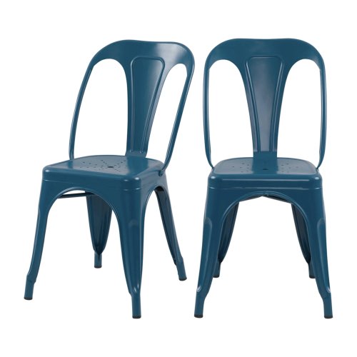 deco et meuble couleur bleu electrique Chaise industrielle en métal bleu mat (lot de 2)