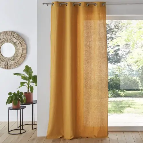 deco et meuble couleur ocre jaune Rideau lin lavé à œillets voilage coloré