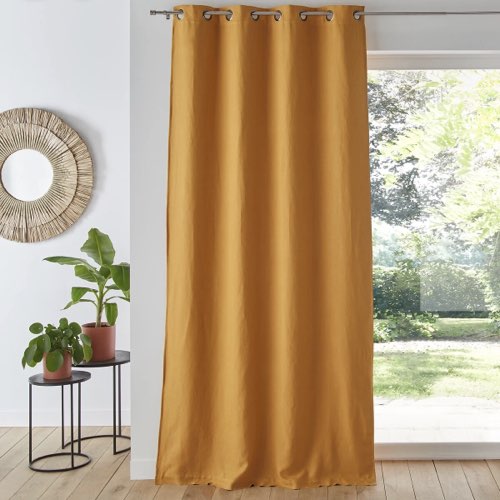 deco et meuble couleur ocre jaune Rideau occultant lin lavé à œillets