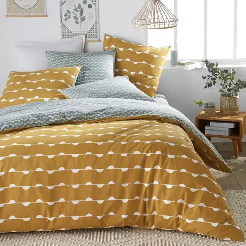 deco et meuble couleur ocre jaune Housse de couette pur coton imprimé moderne