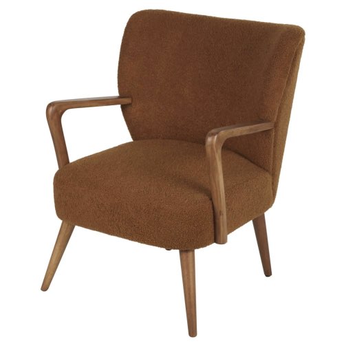 deco meuble sejour tendance Fauteuil à bouclettes coloris rouille vintage