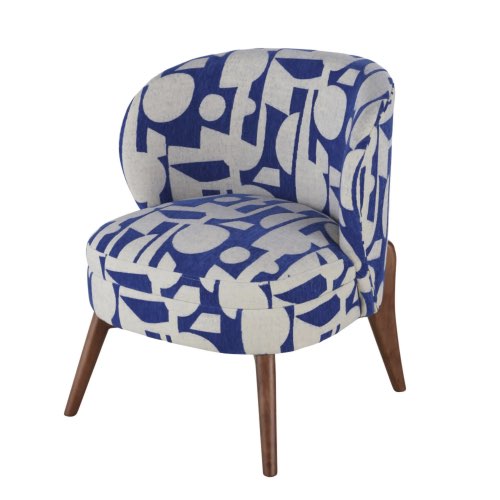 deco meuble sejour tendance Fauteuil tissé jacquard imprimé bleu Klein et écru