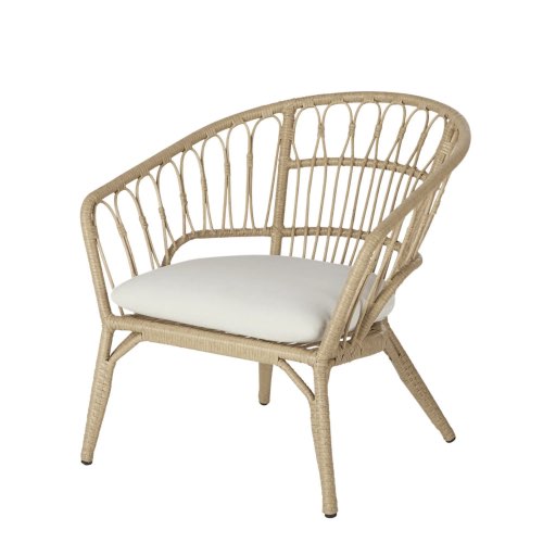 deco meuble style colonial maisons du monde Fauteuil de jardin en résine imitation rotin et toile blanche