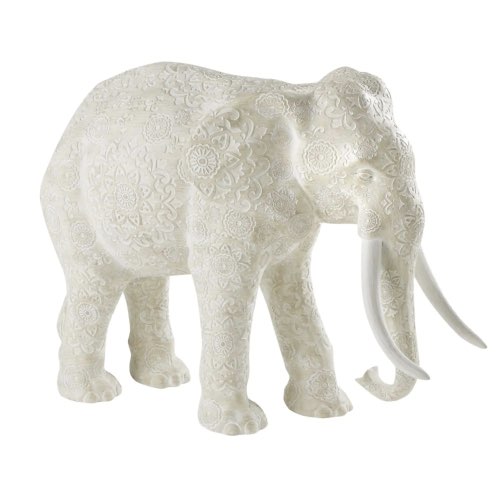 deco meuble style colonial maisons du monde Statue éléphant beige effet vieilli motifs mandala H48