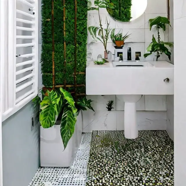 deco salle de bain plantes ia lavabo blanc design décor moderne