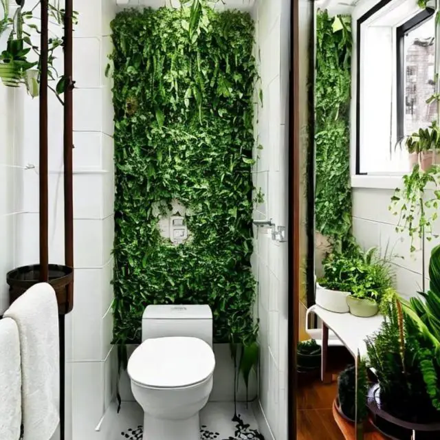 deco salle de bain plantes ia mur végétal toilette petit espace décoration