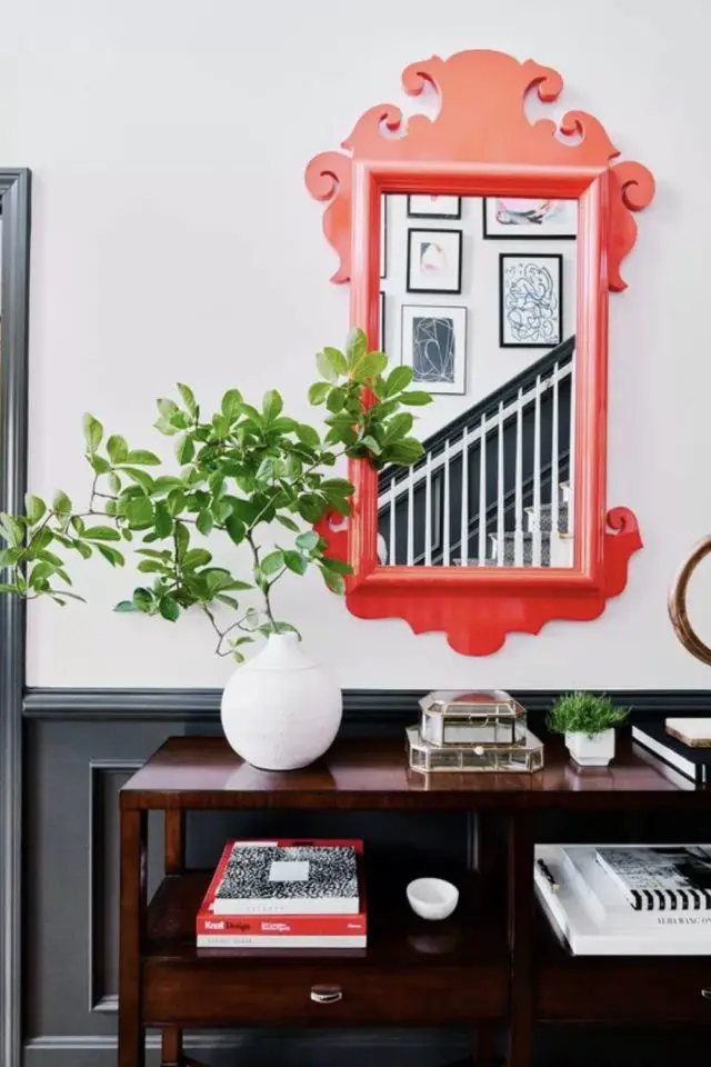 decor entree console exemple style éclectique couleur miroir original plante verte