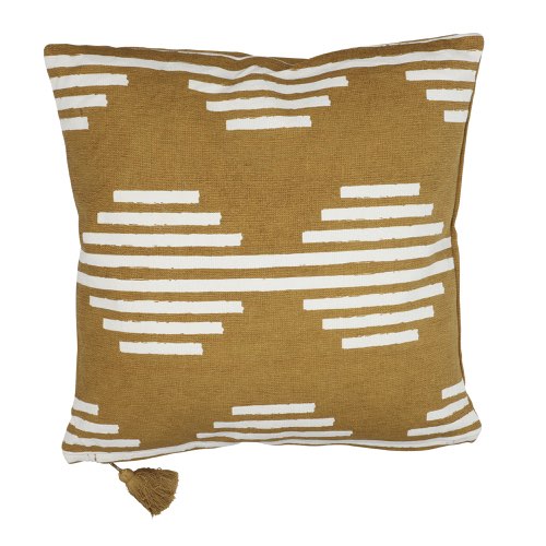 decoration jaune tendance maisons du monde Coussin en coton ocre 45x45 motif blanc moderne