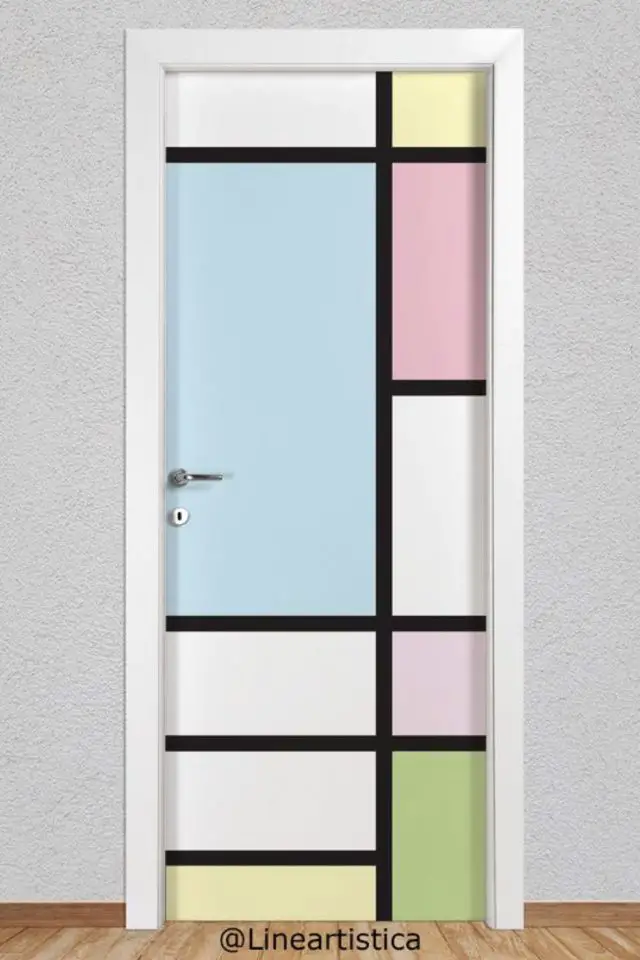 exemple couleur portes interieures décor peint effet mondrian pastel original