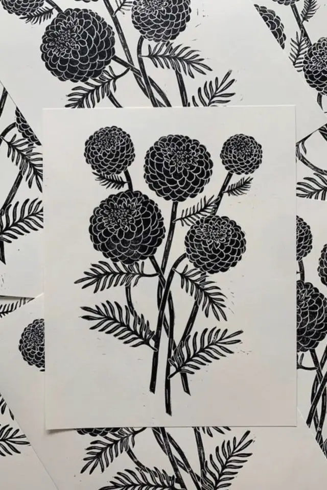 exemple linogravure loisirs creatifs motif végétal à imprimer DIY fait maison