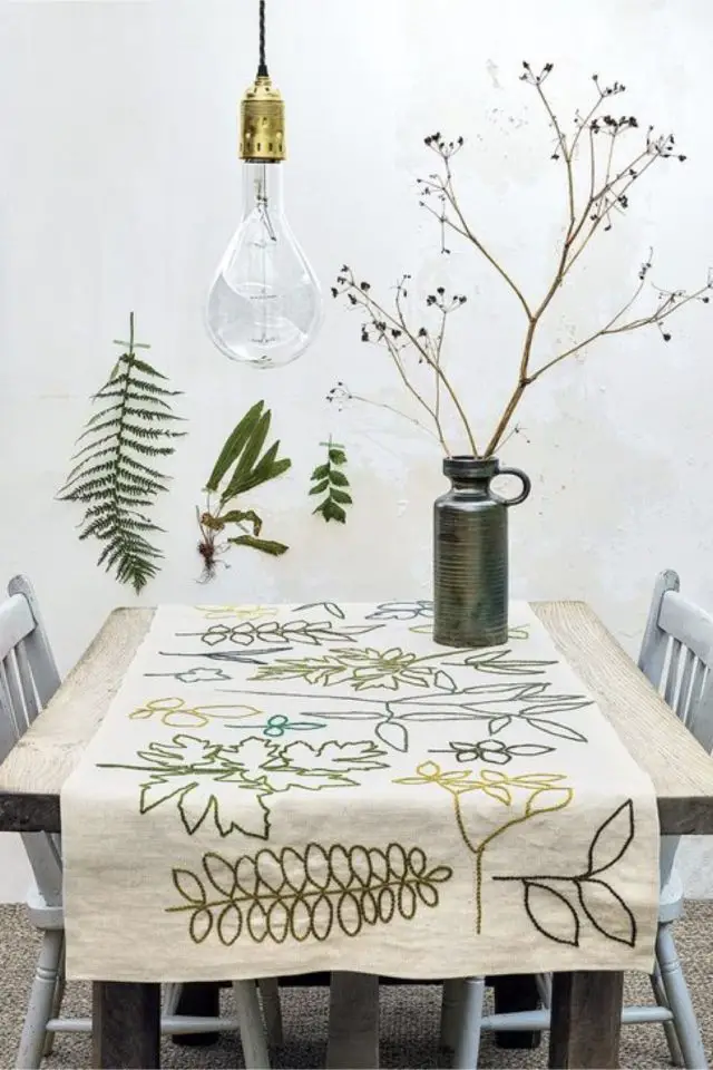 napperon chemin set de table DIY jolie broderie à faire soi-même feuillage nature