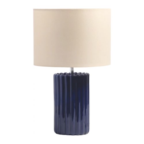 objet design eclectique a poser buffet Lampe en céramique bleue et abat-jour en coton beige 40,5 cm