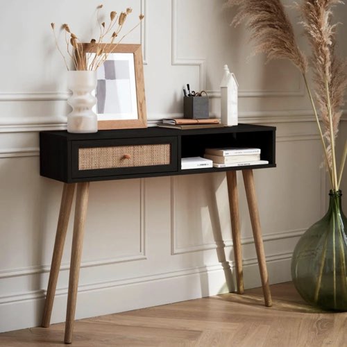 ou trouver meuble entree deco Console en cannage noire un tiroir une niche