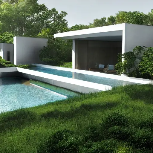 piscine privee jardin intelligence artificielle maison moderne contemporaine architecture épurée
