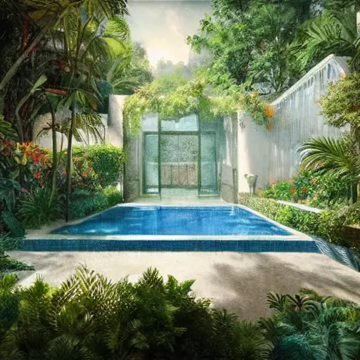 piscine privee jardin intelligence artificielle ambiance intime et végétale bien être