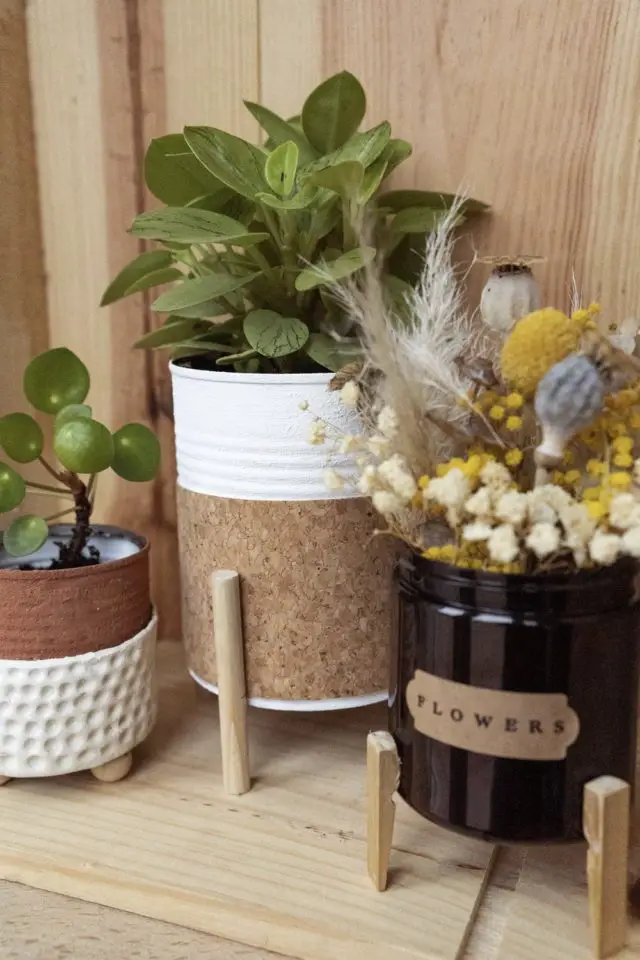 recup zero dechet boite de conserve pot de fleur moderne sur pied diy pas cher décoration