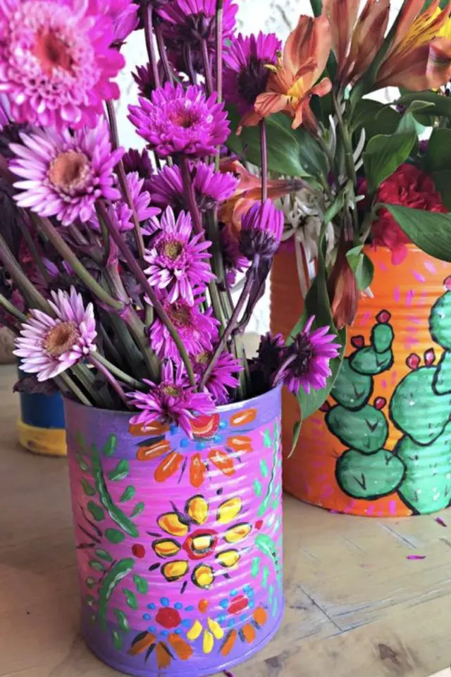 recyclage deco boite de conserve transformation DIY bricolage peinture couleur vase