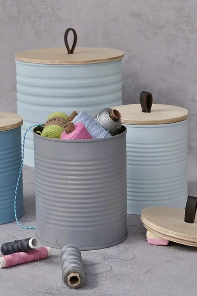recyclage deco boite de conserve rangement couture boite peinture couvercle DIY 