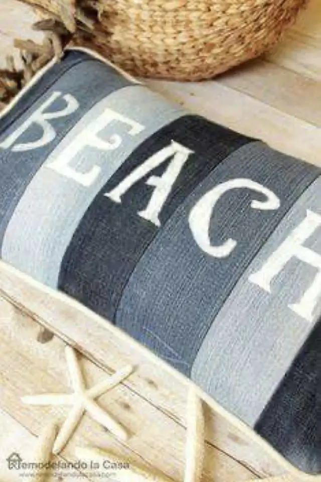 recycler jeans creer decoration couture facile coussin déco bord de mer