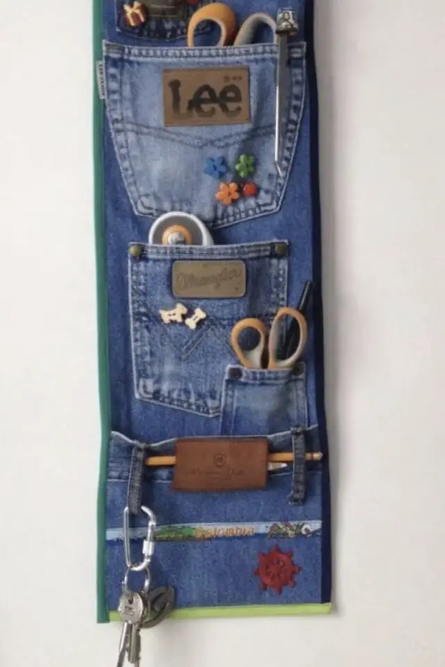 recycler jeans creer decoration couture dIY récup denim rangement appoint