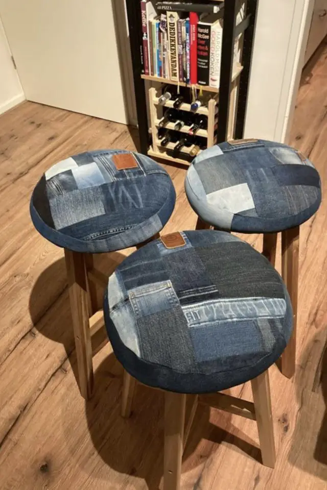 recycler jeans creer decoration recouvrir tabouret pas cher bricolage