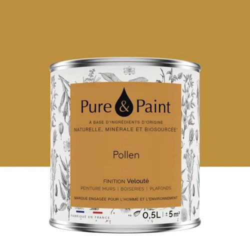 revetement mur couleur ocre Peinture pollen mur, plafond et boiserie , PURE & PAINT velours 0.5 l
