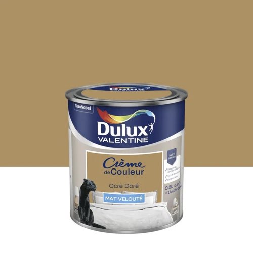 revetement mur couleur ocre Peinture ocre doré mur, boiserie Crème de couleur DULUX VALENTINE mat 0.5 l