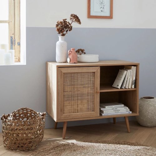 soldes decoration hiver la redoute Buffet scandinave effet bois et cannage 1 porte 80