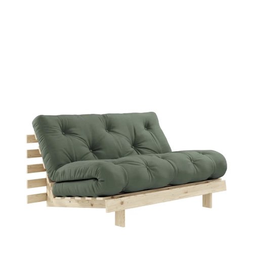 soldes hiver maisons du monde Canapé convertible 2 places 140x200cm en bois et tissu vert olive