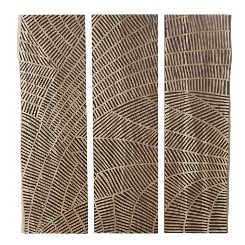 soldes hiver maisons du monde Décoration murale triptyque en bois gravé marron et noir 91x100