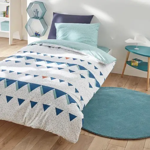 soldes hiver parure de lit  Housse de couette imprimée enfant blanc et bleu pas cher