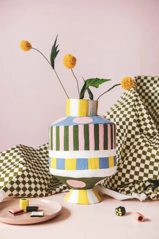 DIY deco papier mache couleur vase moderne multicolore à faire soi même