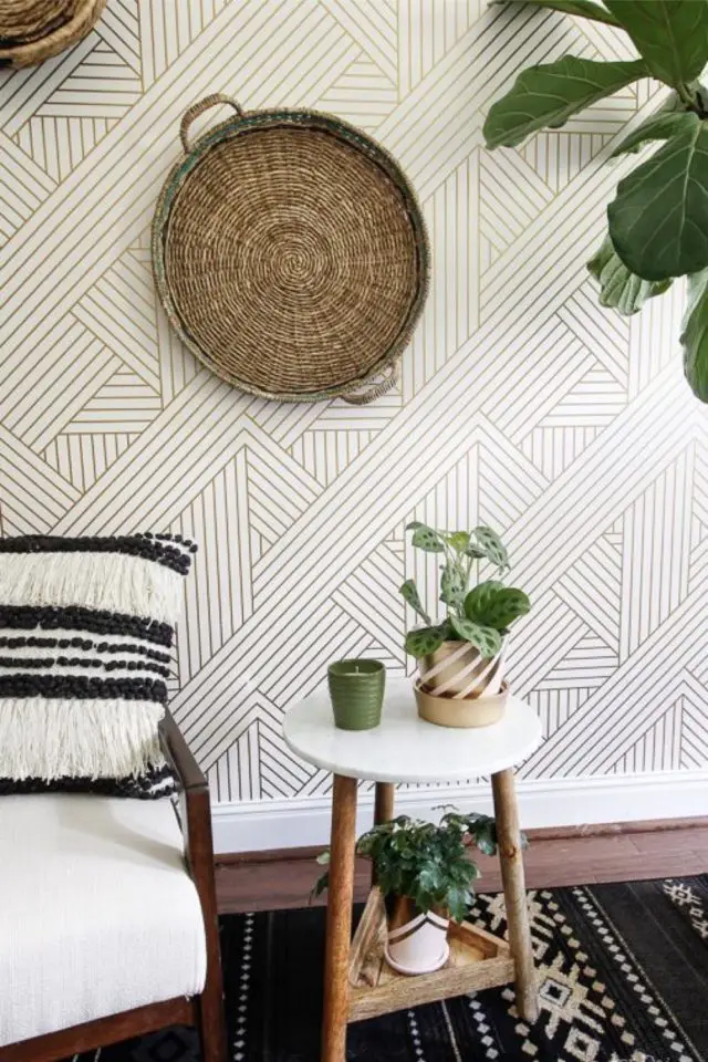 decoration mur blanc texture exemple papier peint motif moderne et élégant salon séjour