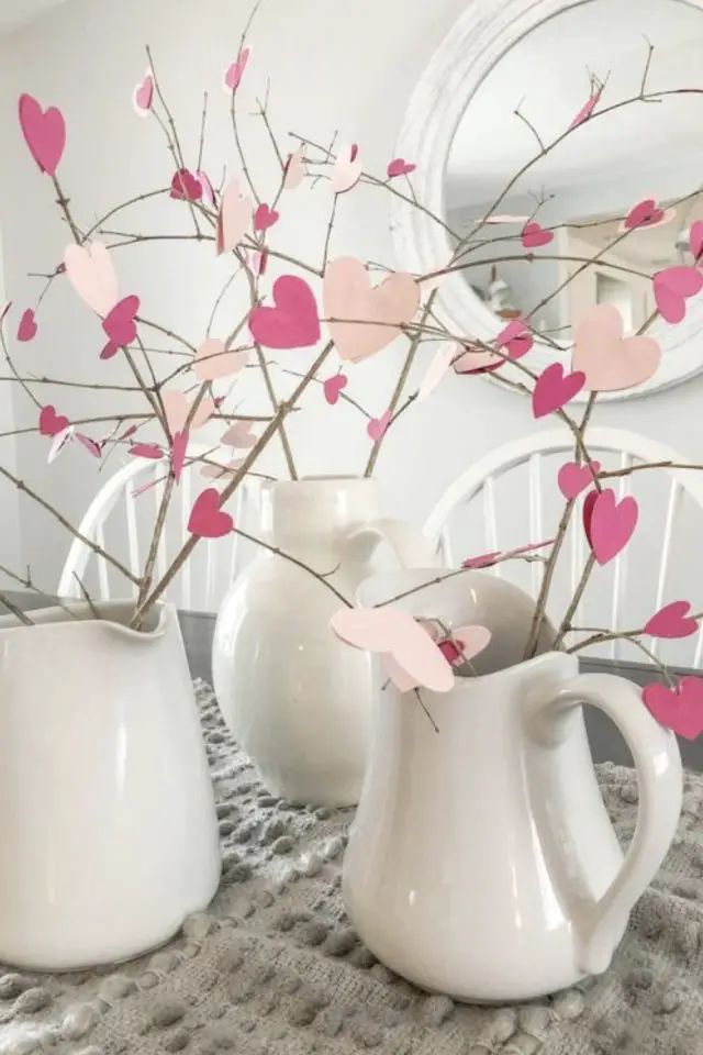 decoration table saint valentin exemple idée facile à faire soi même coeur branche alternative bouquet déco maison
