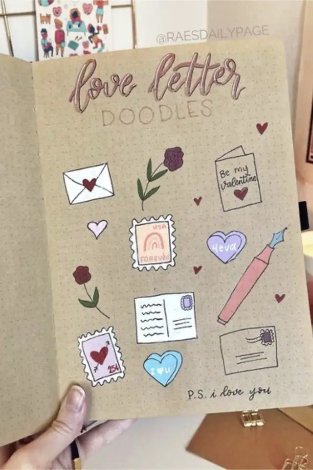 doodle a dessiner bujo saint valentin thème lettre d'amour dessin illustration facile