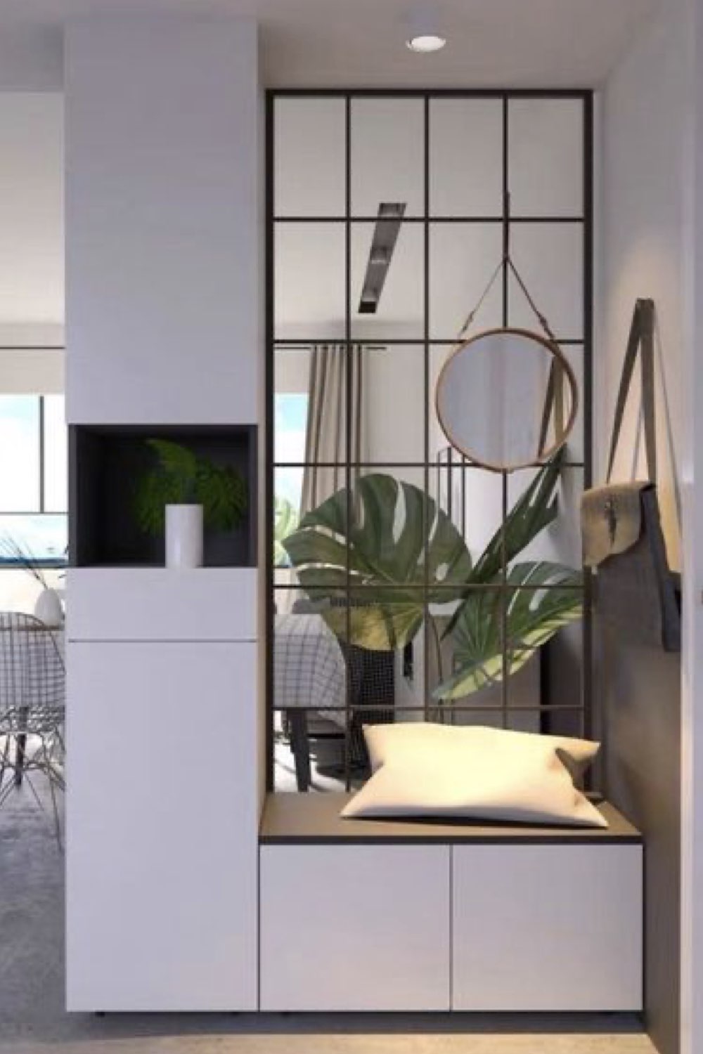 idee deco entree plus accueillante vérrière moderne avec meuble sur mesure banc niche pratique petit espace gain de place