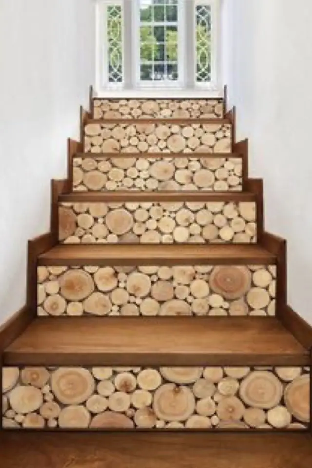 idee deco rondin de bois décoration escalier récup et bricolage