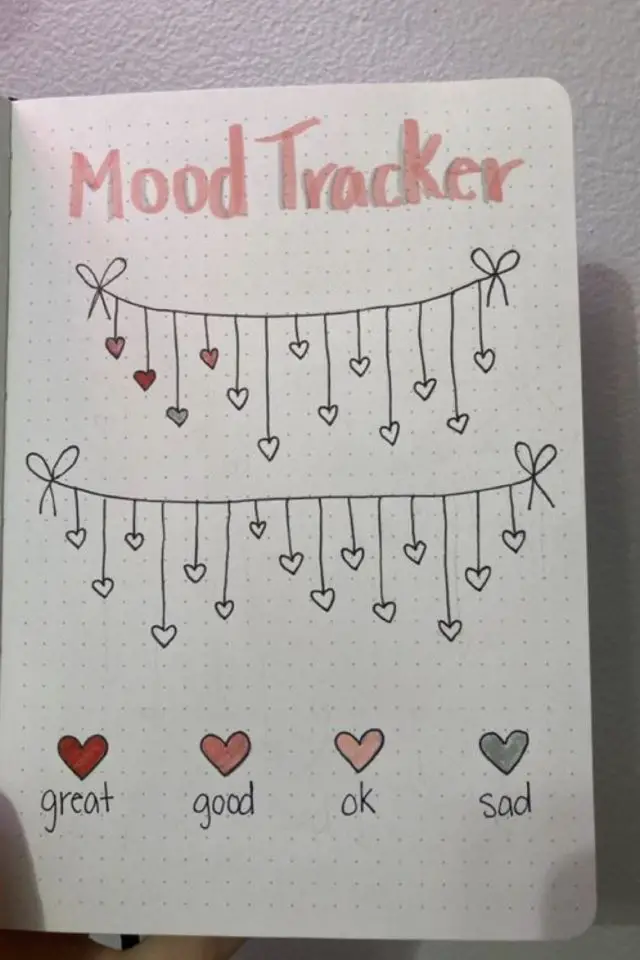 mood tracker bullet journal saint valentin guirlande coeur à colorier