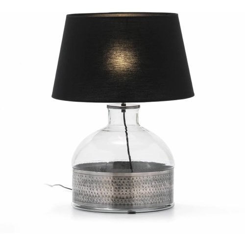 ou trouver luminaire en verre Lampe de table abat-jour noir pied argent chic