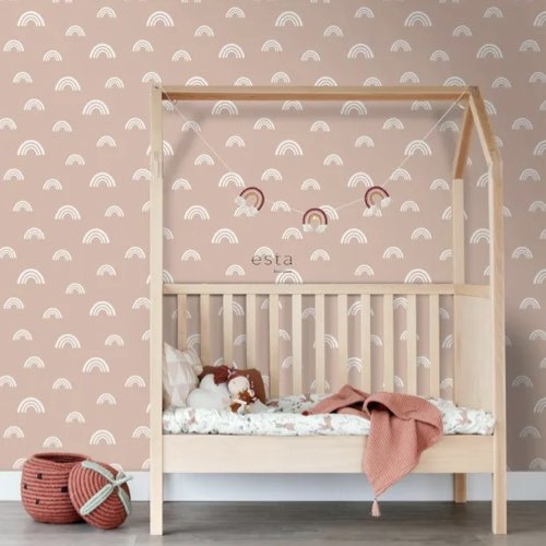 papier peint chambre bebe fille Papier Peint intissé arcs en ciel rose terracotta
