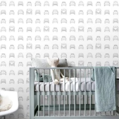 papier peint chambre enfant blanc Papier peint LITTLE BANDIT voitures