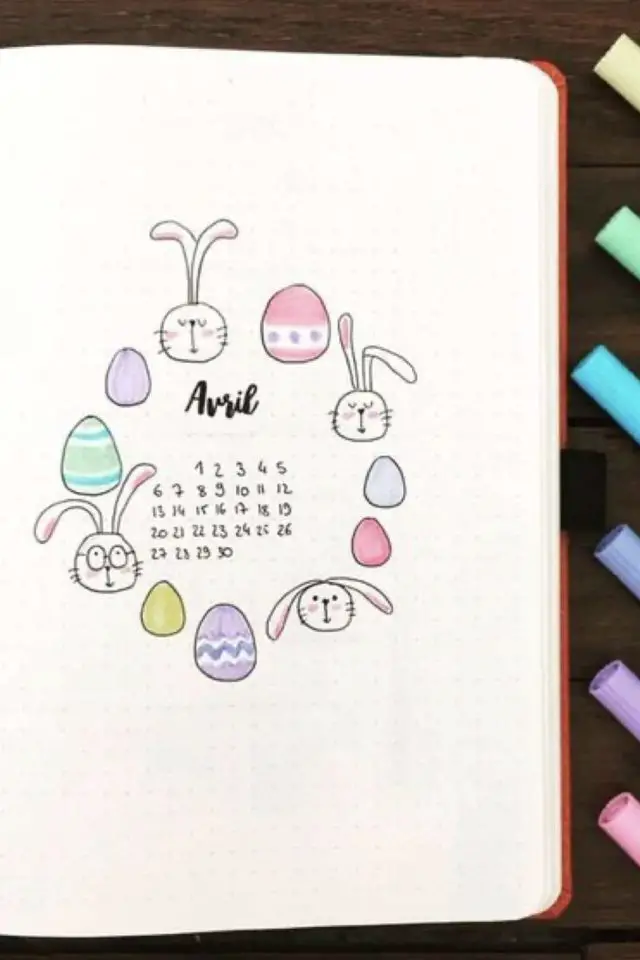 bujo paque calendrier avril facile rapide lapin oeuf rigolo doodle