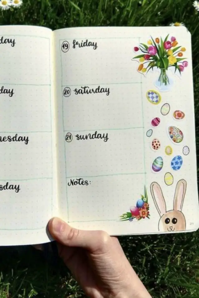 bujo paque calendrier avril semaine lapin dessin feutre oeuf enfant