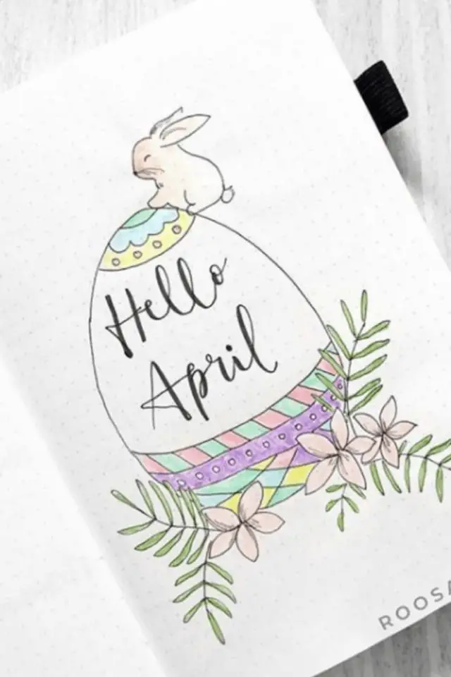 bullet journal paque page de garde oeuf lapin fleur pastel illustration à copier