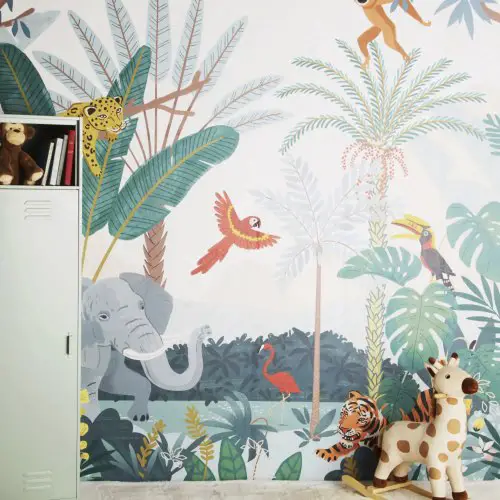chambre bebe garcon maisons du monde Papier peint imprimé jungle multicolore 250x300