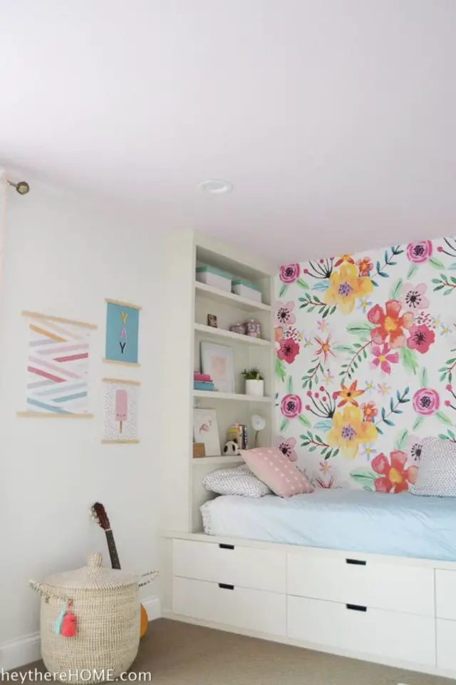 chambre deco pratique rangement exemple chambre enfant lit surélevé tiroir étagère